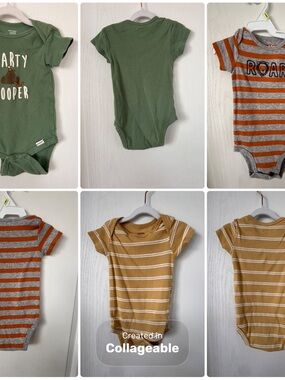 Green, Orange & Tan Baby One-Piece Bodysuit Lot